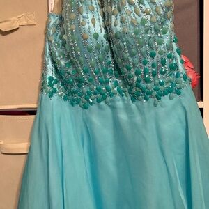 Stunning Aqua Beaded Prom Dress